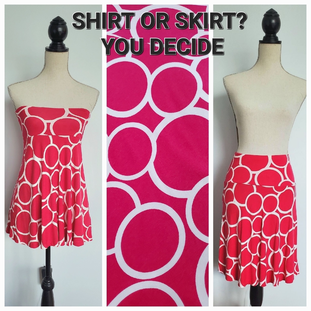 EUC - H&M Skirt / Shirt. Hot Pink Polka-Dot Circles Sz 4 A-Line Flowy   COPY